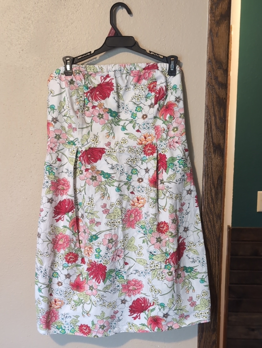 Old Navy Strapless White A-Line Skirt with Pink & Green Floral Print